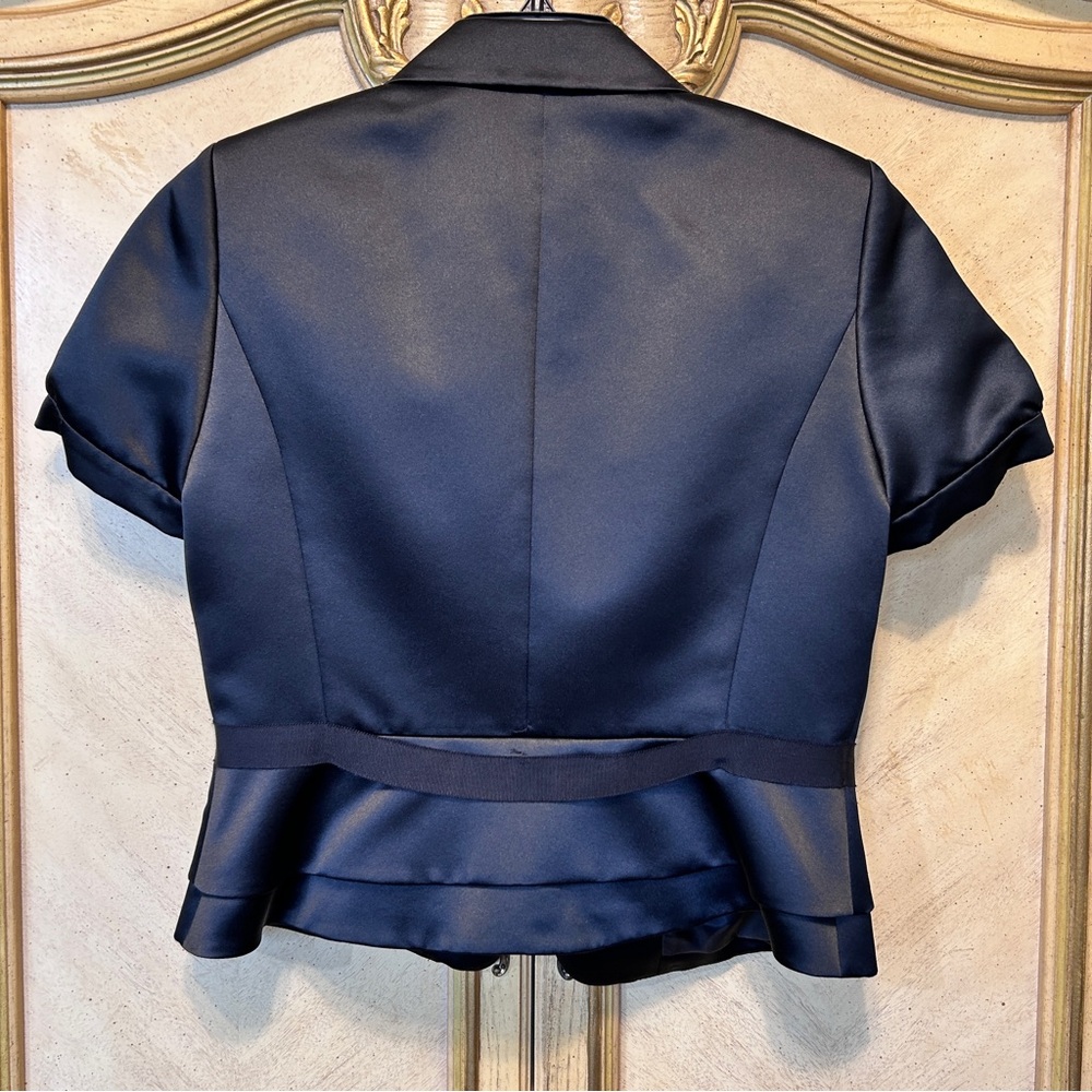 Tahari Arthur Levine Black Satin Short Sleeve Blazer Jacket - Picture 2 of 7